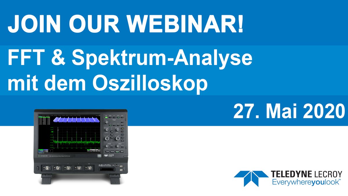 LeCroyEurope's tweet photo. Vergessen Sie nicht, sich für unser neues, kostenloses #Webinar diese Woche anzumelden:
FFT &amp; Spektrum-Analyse mit dem #Oszilloskop
-> 27.05.2020
-> Mehr Infos + Anmeldung: https://t.co/LFAyuDuvdq
#Teledyne #LeCroy https://t.co/f0f7MIANIf