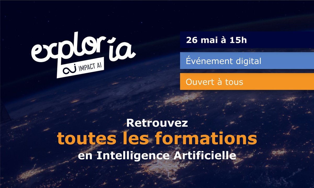 Nous vous donnons rdv demain pour découvrir la cartographie dédiée aux formations en #IntelligenceArtificielle. Il y en a forcément une près de chez vous ! Renseignez-vous : bit.ly/2TizwMx #exploria