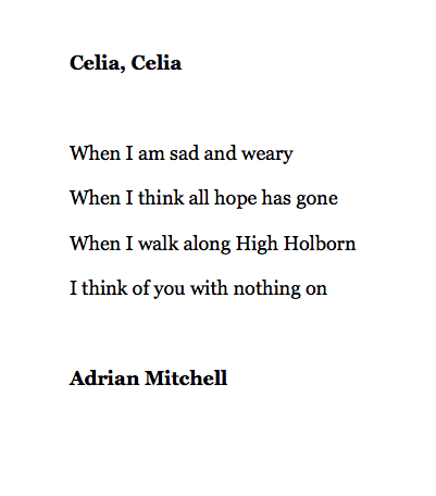 213 Celia, Celia by Adrian Mitchell https://soundcloud.com/user-115260978/212-celia-celia-by-adrian-mitchell  #PandemicPoems