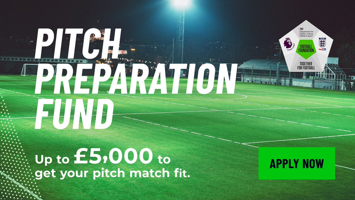 Cheshire Football Association (@cheshire_fa) on Twitter photo It's the final day to apply.
Do not miss out on this fantastic opportunity to get your club up to £5,000 to go towards pitch maintenance.
Apply Now 👉 buff.ly/2SMHVb4
<a href="/premierleague/">Premier League</a>
<a href="/FA/">The FA</a>
<a href="/DCMS/">Department for Culture, Media and Sport</a>
<a href="/FootballFoundtn/">Football Foundation</a>
#PitchPreparation It's the final day to apply.
Do not miss out on this fantastic opportunity to get your club up to £5,000 to go towards pitch maintenance.
Apply Now 👉 buff.ly/2SMHVb4
<a href="/premierleague/">Premier League</a>
<a href="/FA/">The FA</a>
<a href="/DCMS/">Department for Culture, Media and Sport</a>
<a href="/FootballFoundtn/">Football Foundation</a>
#PitchPreparation