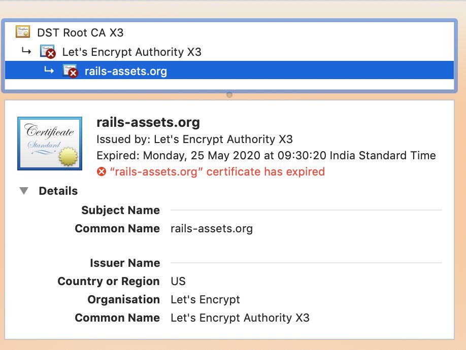 jitensachdeva's tweet photo. @railsassets your https certificate is expired. Can someone please update it https://t.co/7sRlCb7AML