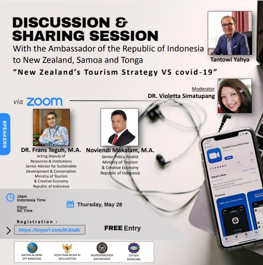 IKA STPB akan menyelenggarakan webinar dengan Bapak Tantowi Yahya sebagai pembicara utamanya. Diskusi yang mengangkat topik *"New Zealand's Tourism Strategy vs Covid-19, akan diadakan pada 28 May 2020, pukul 10.00 wib.
Jangan ketinggalan dan segera daftarkan diri link foto