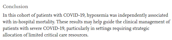 Ils étudient donc si il existe un seuil a partir duquel on peut estimer qu'on peut anticiper une certaine mortalité des patients covid.Ils concluent qu'en effet, le taux de SPO2 est un marqueur permettant, de manière indépendante, d’anticiper une certaine mortalité des patients