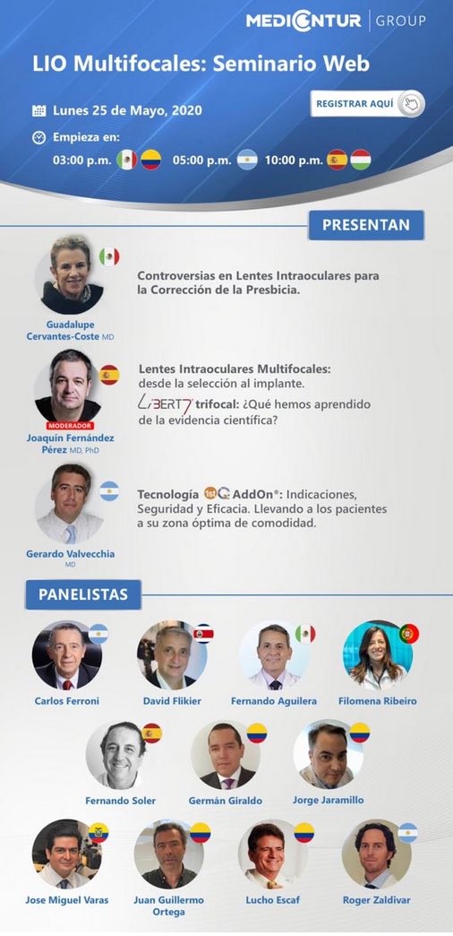 joaquinfdezoft's tweet photo. Simposio sobre #IOLsMultifocales con un muy Admirado Grupo de Cirujanos de #Presbicia y #Cataratas de LATAM:

Hoy Lunes 25/5 15h🇲🇽🇨🇴🇪🇨 17h🇦🇷 22h🇪🇸 

Link Registro ZOOM:https://t.co/IWABrw4UrG https://t.co/ZCVmx5WbY5