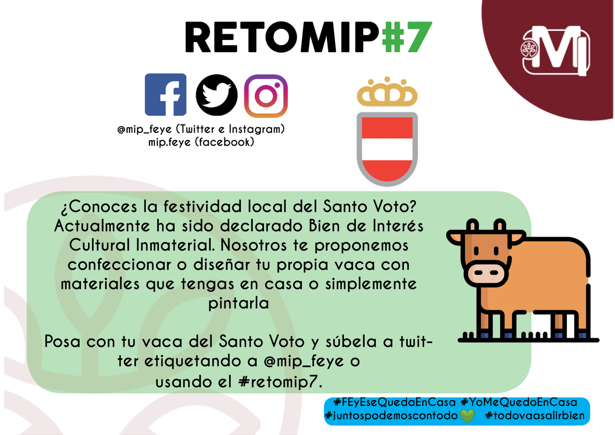 mip_feye's tweet photo. #FEyEseQuedaEnCasa #YoMeQuedoEnCasa #juntospodemoscontodo💚 #todovaasalirbien 
@feye_enred #retomip7 Vamos a celebrar nuestra tradición local del #santovoto @aytopuertollano teniendo un bonito gesto desde casa ¿Te apuntas? https://t.co/HxLvYyzjoF
