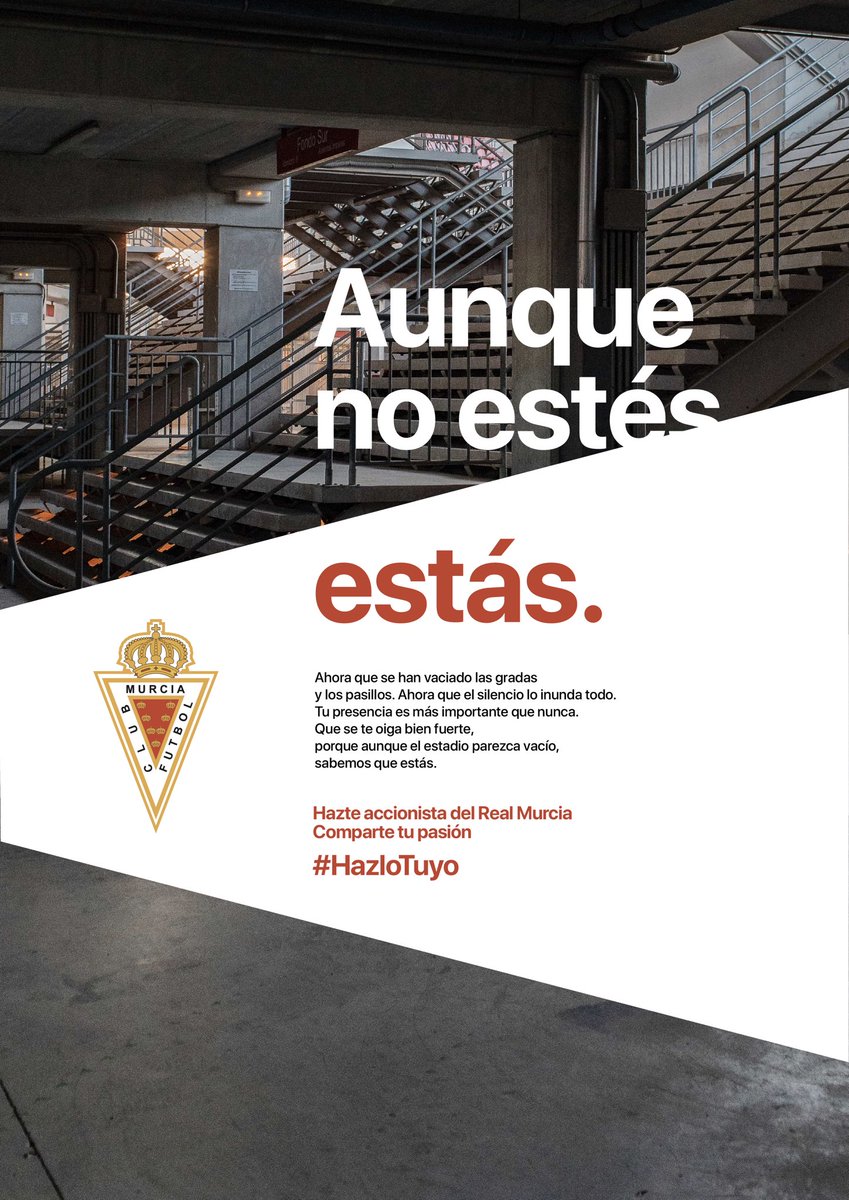 realmurciacfsad's tweet photo. / BUENOS DÍAS / Comenzamos semana hoy lunes 25/05 a un día de finalizar la 3 fase de Ampliación de Capital, la fase 4 comenzará el 27 de mayo por 15 días.

< Aunque no estés,
estás. >
#HazloSuyo / #HazloTuyo

- Compra acciones y comparte: https://t.co/56ADKtTm9Q https://t.co/aFxmstsGmE