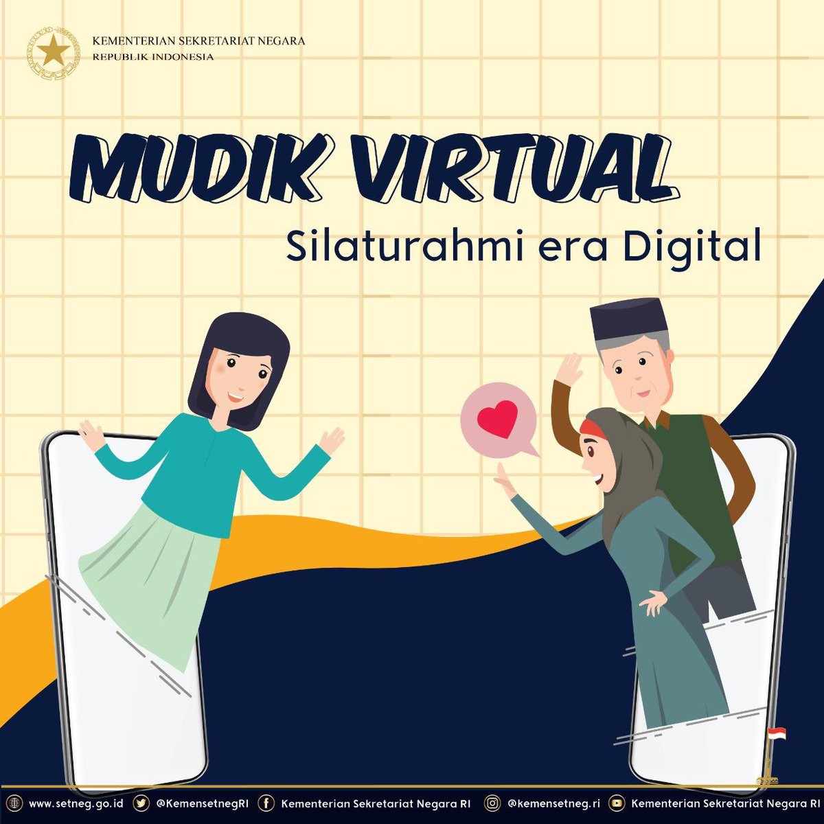 KemensetnegRI's tweet photo. Hai #SobatKemensetneg
di tengah situasi pandemi saat ini, tidak mudik adalah pilihan yang bijak.
Yuk, manfaatkan teknologi yang memudahkan kita.
Silaturahmi tetap terjaga,
walau jarak terbentang jauhnya.
#MudikVirtual
#BersatuLawanCovid19 https://t.co/QXAd9dy369