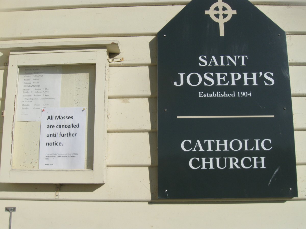 Carrying on the Main St. photodocumentary pre & post Covid: St. Joseph's Catholic Church, erected by local builder Joseph Swap in 1904. 1. Glass commemorative plate, 1906, Photo CC BY; 2. Extensions completed 1931, Photo CC BY; 3 & 4. Church today, sadly in need of repair, CC BY
