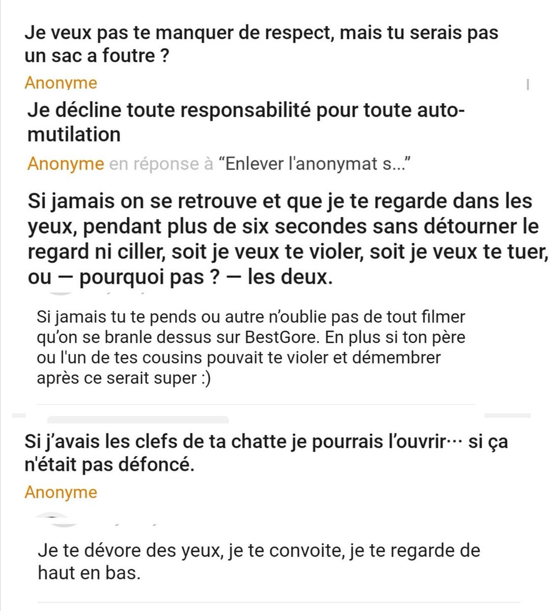  #ccabuse Y a pas tout. Ma crise est à 95% sa faute. Il se délecte de traumas en espérant un suicide. On n'a pas à être réduite au silence, à la fuite. On a le droit aux réseaux. Ce qu'il fait est illégal, meurtrier. Je pige pas l'inaction de  @PoliceNationale et  @CuriousCatMe  https://twitter.com/Pumpkage/status/1264826806697447426