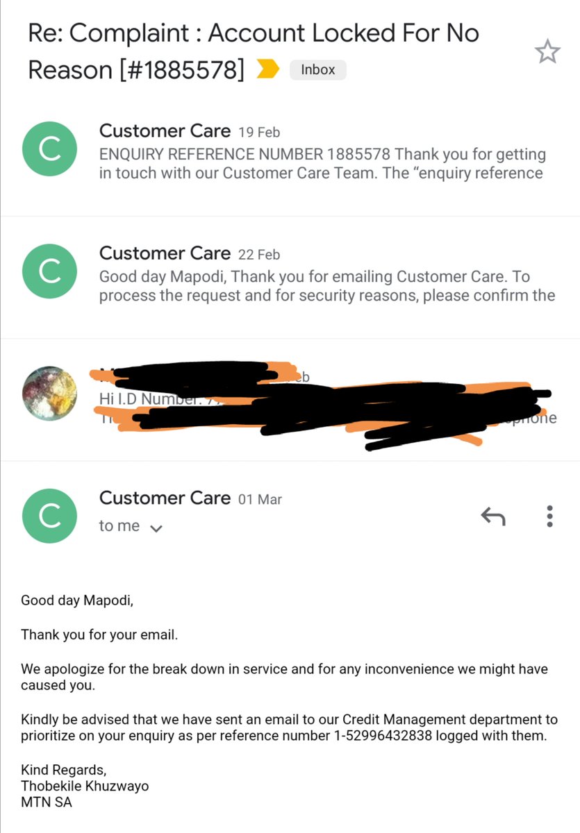 ojaytee's tweet photo. "We apologize for the break down in service and for any inconvenience we might have caused you.Kindly be advised that we have sent an email to our Credit Management department to prioritize on your enquiry as per reference number 1-52996432838 logged with them"
Last communication https://t.co/ORV7qb3YQ8