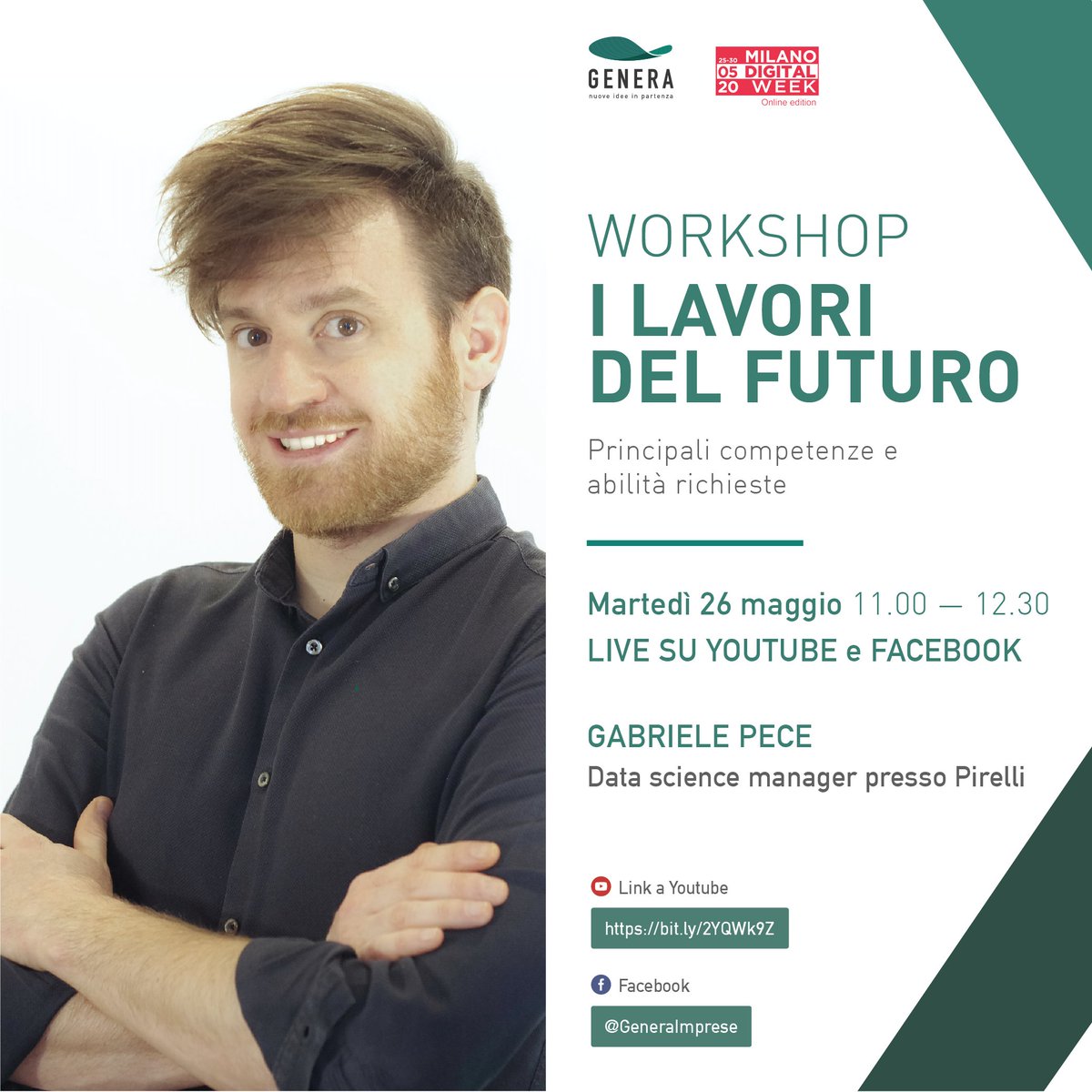 Domani ore 11.00 appuntamento #live con le storie di 3 professionisti che ci racconteranno i lavori del futuro, nei loro rispettivi ambiti: #socialmedia #webmarketing #DataScientist #BigData #Recruiting #DigitalTransformation #MilanoDigitalWeek #MDW2020
<a href="/MI_DigitalWeek/">Milano Digital Week</a>