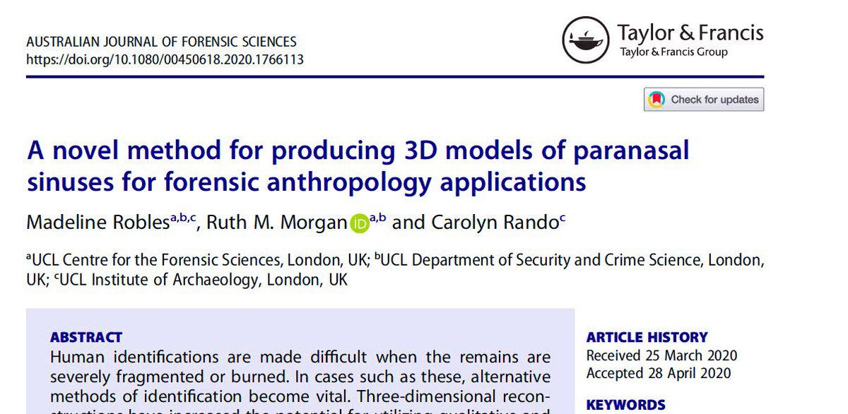 Excited to share my recent publication on #3Dmodeling the sinuses for potential use in #forensicanthropology 🕵🏽‍♀️         Download a free copy!   👉🏽tandfonline.com/eprint/VRBRYRJ….           @ProfRuthMorgan @UCLForensicSci @carolyn_rando