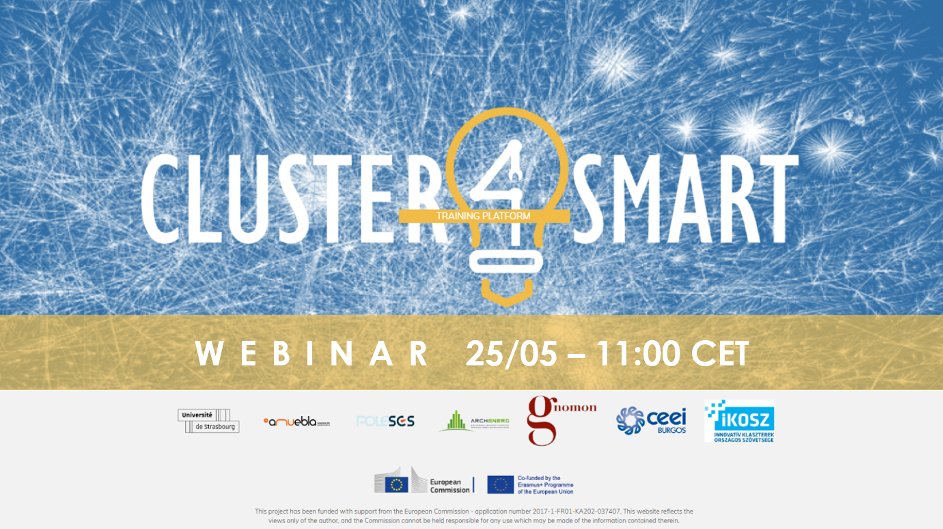 Don’t forget to join the Final event WEBINAR of the <a href="/Cluster4S/">Cluster4Smart</a> Cluster4Smart project today from 11:00 to 12:30 CET!
Subscribe here:
lnkd.in/eqqDrDj
#webinar #finalevent #launch #trainingcourse #digitalization