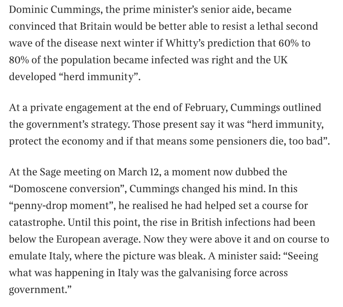 owenjonesjourno's tweet photo. Yes, we should be angry with Dominic Cummings for breaking rules the rest of us had to abide by.

But we should be even angrier at the avoidable deaths of tens of thousands of people because of the catastrophic strategy pursued both by him and the Prime Minister. https://t.co/1HTuSnJKZ8