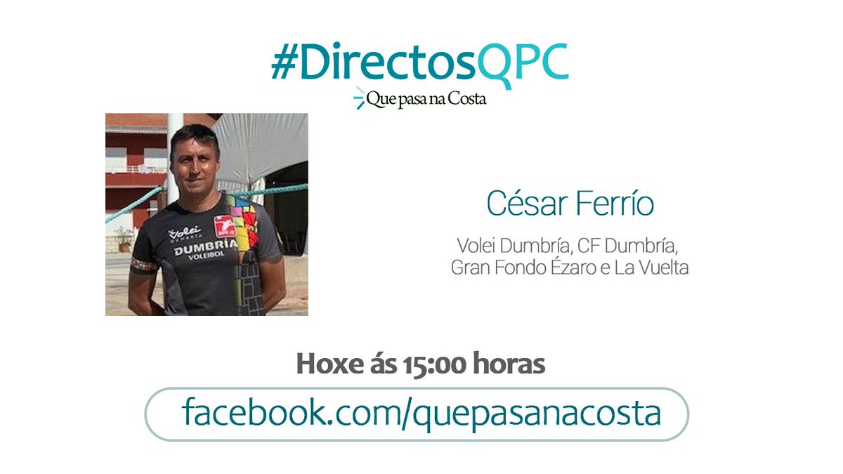 quepasanacosta's tweet photo. Hoxe nos #DirectosQPC falamos con @FerrioCesar sobre a actualidade do @CFDUMBRIA1, @voleydumbria, @granfondoezaro, @lavuelta... https://t.co/HCQT2p9cAO