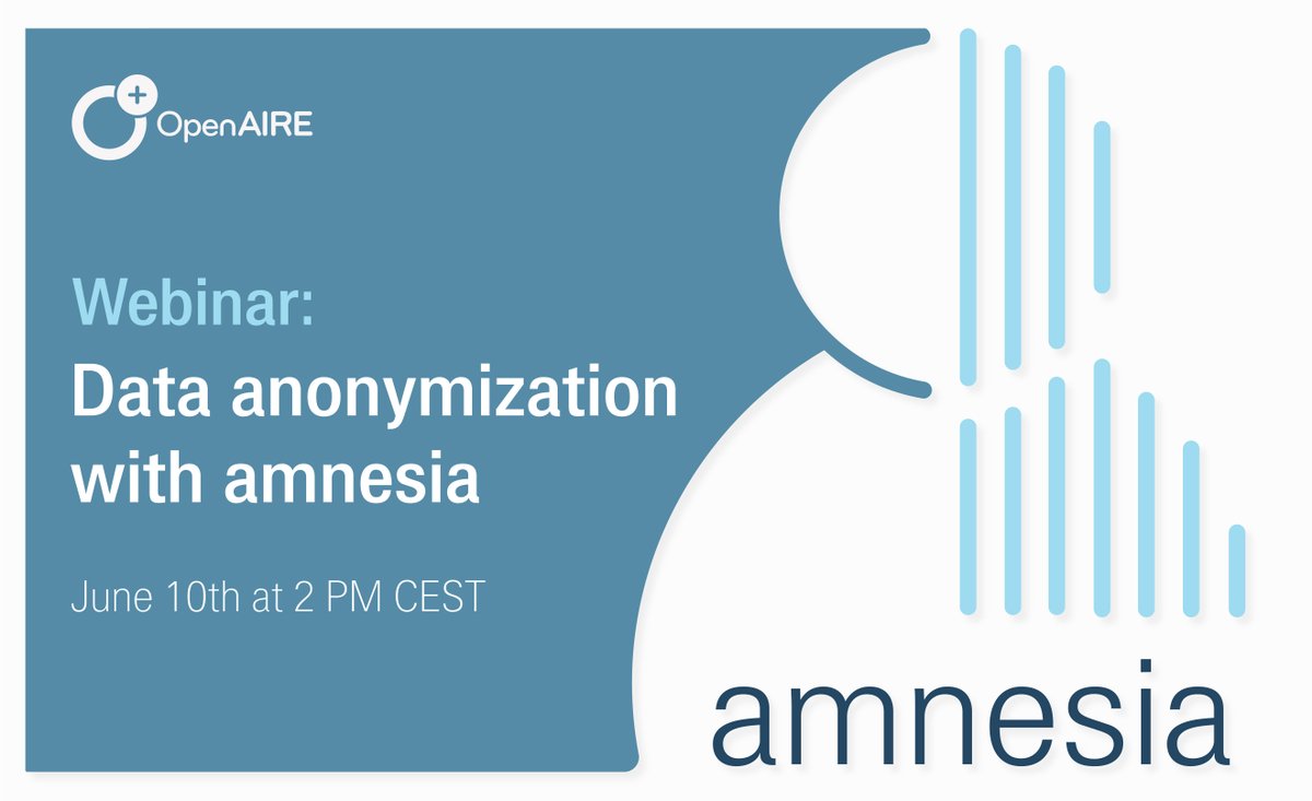 OpenAIRE_eu's tweet image. 𝐑𝐞𝐬𝐞𝐚𝐫𝐜𝐡𝐞𝐫𝐬!

❓ Working with sensitive data that require anonymization? 
 Not sure where to start or how to do it properly? 

💪 Use the #openaire_eu data anomyzation tool @AmnesiaTool 
📅 Join our webinar on June 10th and learn all about it!
openaire.eu/item/amnesia