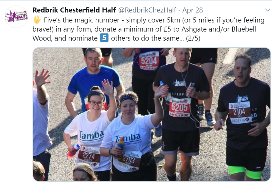 BluebellWoodCH's tweet image. We&apos;ve seen some great challenges taking place throughout lockdown 😊

@RedbrikChezHalf are challenging you to cover 5 miles/km, donate £5 &amp;amp; nominate 5. 

Thank you Chesterfield Half Marathon for your support 💜

#lockdownchallenges #lockdownlife #staysafe