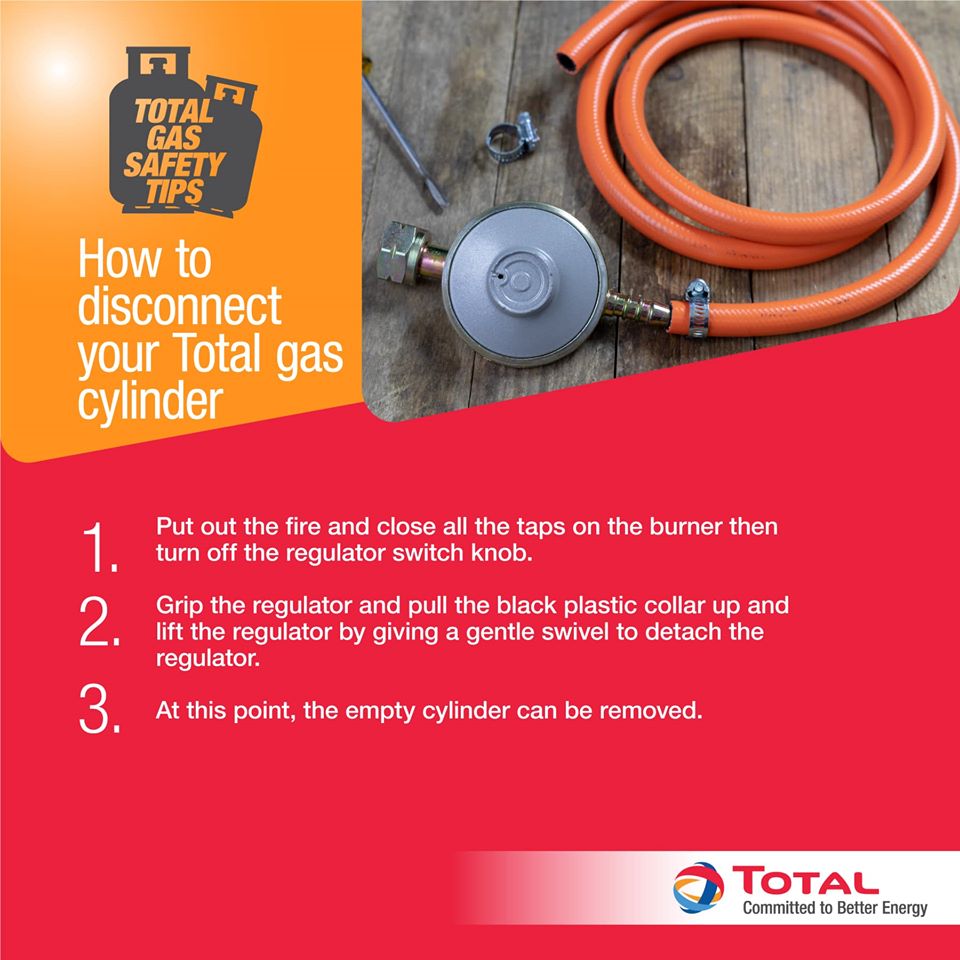 TotalEnergiesUG's tweet photo. 🤔💡 TOTAL-GAS SAFETY TIPS: How to disconnect your Total gas cylinder; [SEE POST IMAGE 👇]

Further make your Experience Better &amp; Enjoy Easy Cooking.
#TOTALSafetyTips #STAYSAFEUG
#ResponsibleEnergyMajor https://t.co/PNWtab81Tt