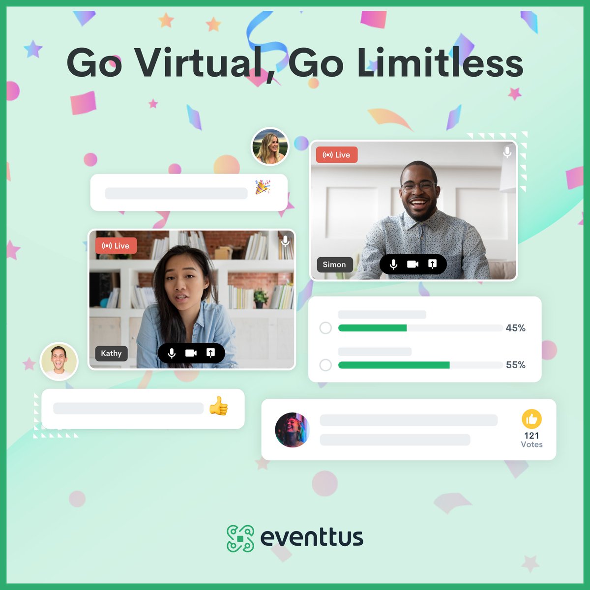 Today we are celebrating Eid by launching our new product "Eventtus Virtual". 🥳 
and it's FREE Till July 15th 
Request Access Now! 
bit.ly/2LWXokM
#Go_Virtual 
#Go_Limitless