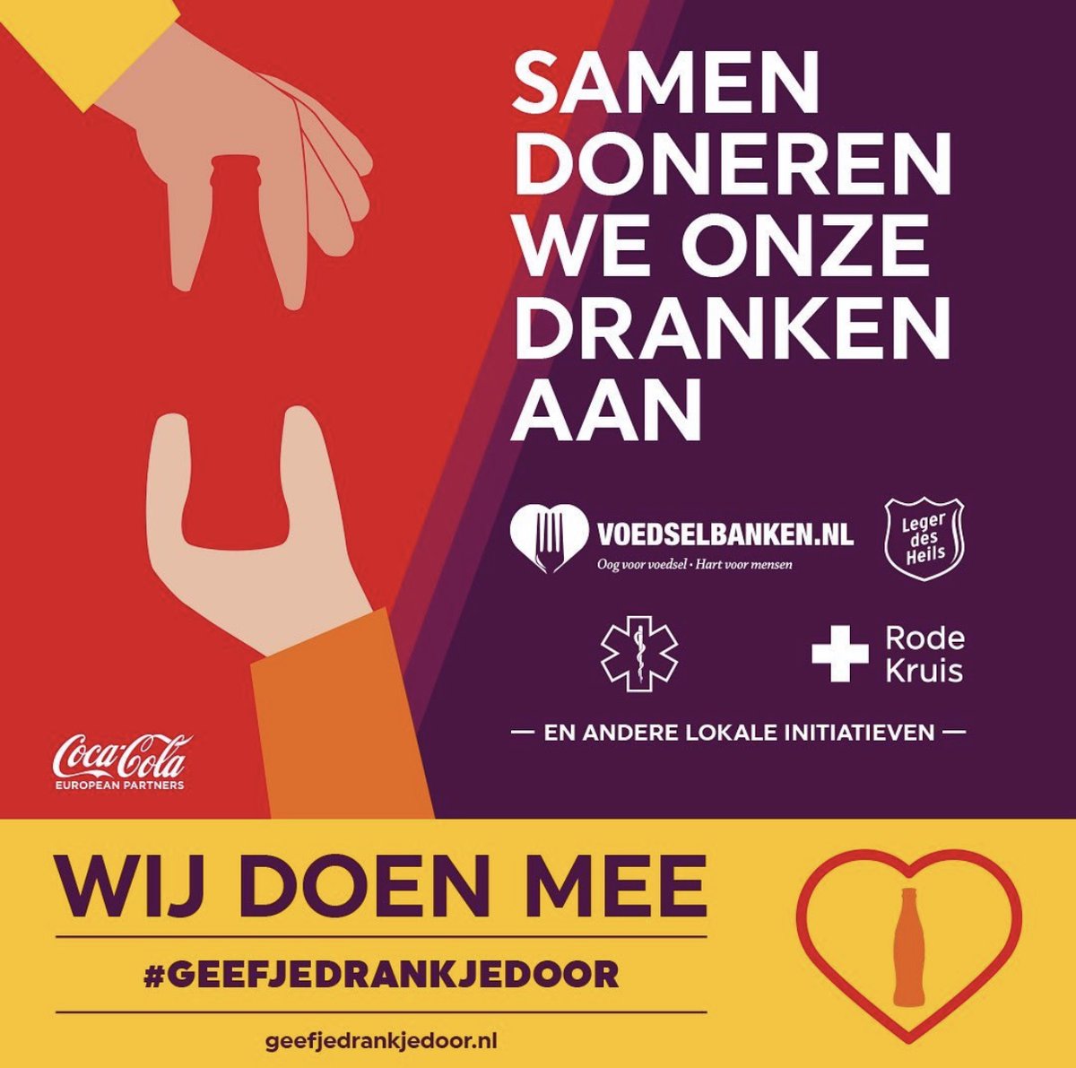 Wij doen mee aan #geefjedrankjedoor. In samenwerking met Coca-Cola doneren wij onze frisdranken aan de lokale voedselbanken. Wij geven onze frisdranken door, die anders door sluiting van de horeca verspild zouden raken, en helpen zo de kwetsbare groepen in de samenleving.🧡