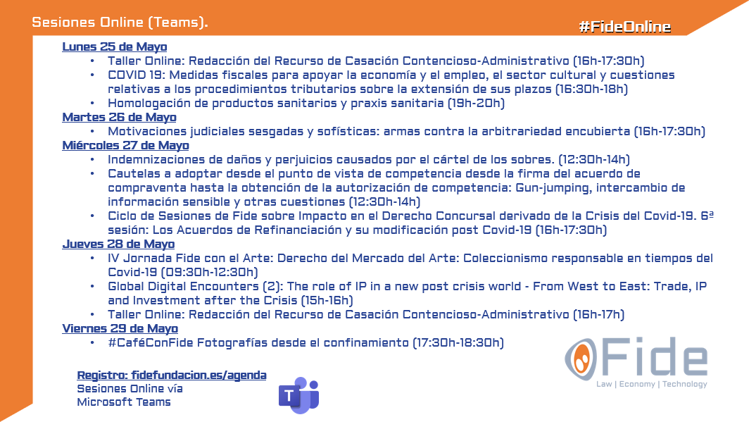 fide_fundacion's tweet photo. Actividades de esta semana!
Registro: https://t.co/bydGI8TfwK
Esta semana: #Fiscal #Economia #Empleo #Cultura #ProductosSanitarios #Indemnización #Competencia #DerechoConcursal #COVID19 #Arte #IVJornadaArteFide #GlobalDigitalEncounters #IP #RecursoCasacion #CafeConFide https://t.co/JGzyx0HCeh