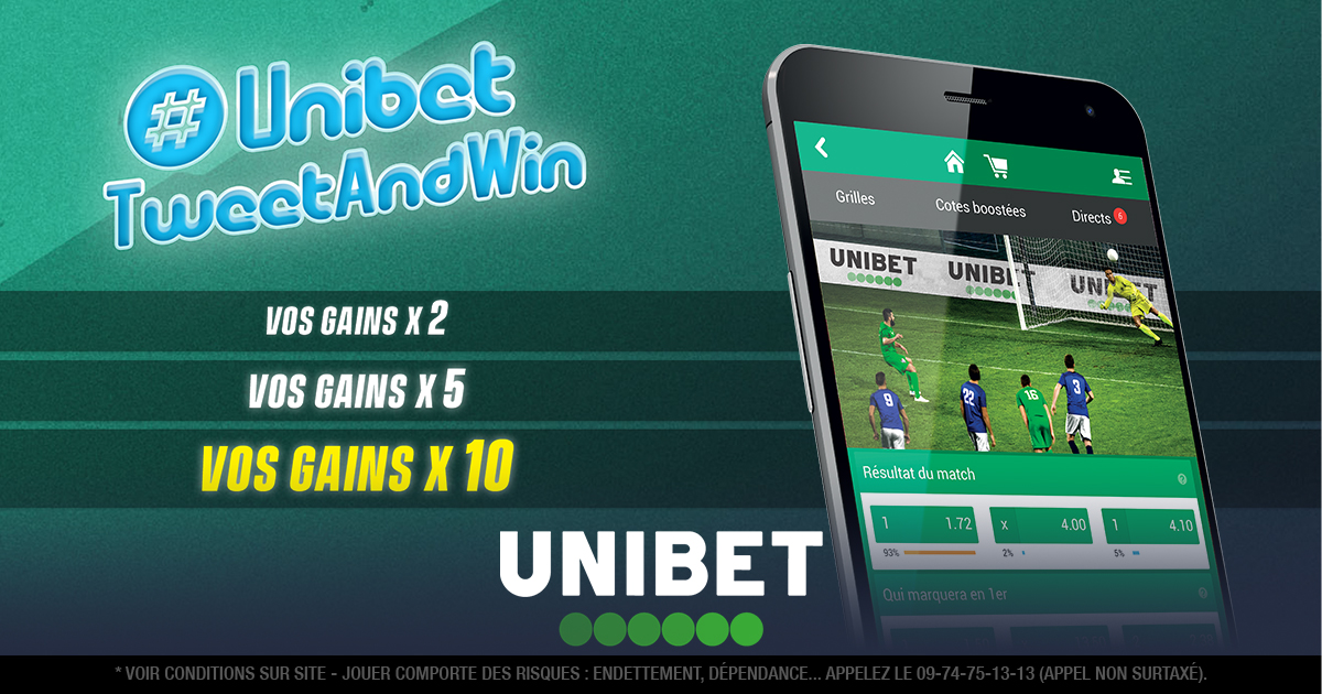UnibetFrance's tweet photo. 📲 Envoyez vos paris gagnants du week-end avec votre pseudo et tentez de multipliez vos gains X2⃣ X5⃣ ou X🔟 !

Pour participer 👉 RT + Betshare + #UnibetTweetAndWin 

#TeamParieur https://t.co/2Hc9Y9IE2p