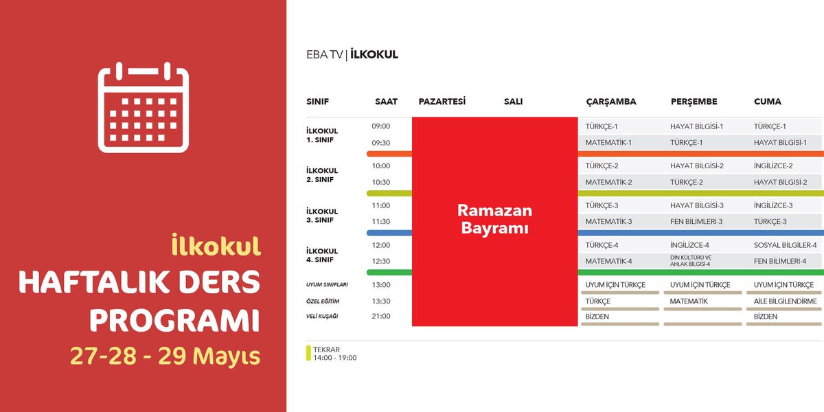MilasMEm's tweet photo. 27-29 Mayıs EBA haftalık ders programı
@isabal80 @MuglaMem @tcmeb
#EvHayatDolu #TRTEBATV #ebadersprogramı https://t.co/wkDvZqv2Xz