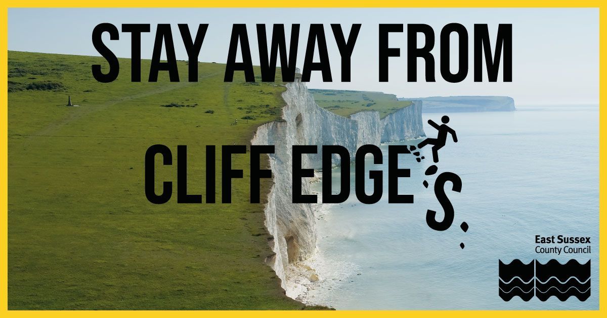 LewesDC's tweet photo. In recent days there has been a cliff fall in Peacehaven, a person trapped by the tide in Seaford & people sitting on the edge of the cliff in Eastbourne. Cliff falls can happen at any time - Stay well away from cliff edges & bases #BeCliffAware #BeTideAware https://t.co/pIH9kl8aeH