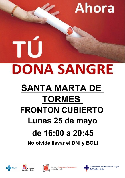 donasangreCYL's tweet photo. #DONASANGRE Hoy lunes 25 de mayo te esperamos en el Frontón cubierto, Camino del Monte de Santa Marta de Tormes en un horario de 16 a 20:45h.Llevar DNI @AytoSantaMarta @pcivilstmarta https://t.co/AmWaLuBe2W