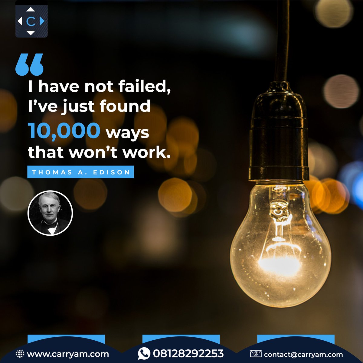 CarryAm_'s tweet photo. When you try something and it didn't work, don't be discouraged, but learn from it and try again.

#mondaymotivation #carryam #logisticslagos #relocation #3pl https://t.co/Ax7AXyq5Yz