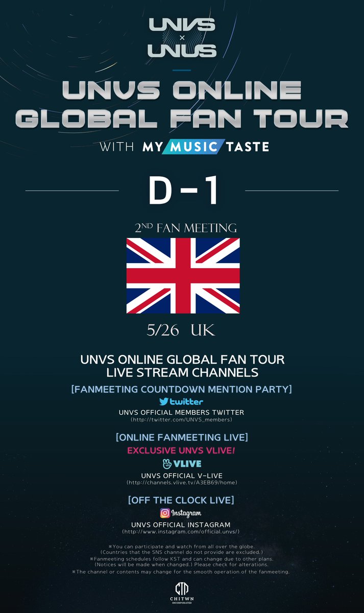 UNVS_Official's tweet photo. #UNVS_ONLINE_GLOBAL_FANTOUR
#UNVSXUNUS First Online Fanmeeting!

D-1 🇬🇧 UK : LONDON 
5월 26일 09:00 PM (KST)

자세한 내용은 아래 팬카페 공지를 확인해주세요.
Please check the fancafe notice!
📎https://t.co/8aWKX8na0G

#UNVS #유엔브이에스
#온라인팬미팅 https://t.co/eFj6dKdZgc