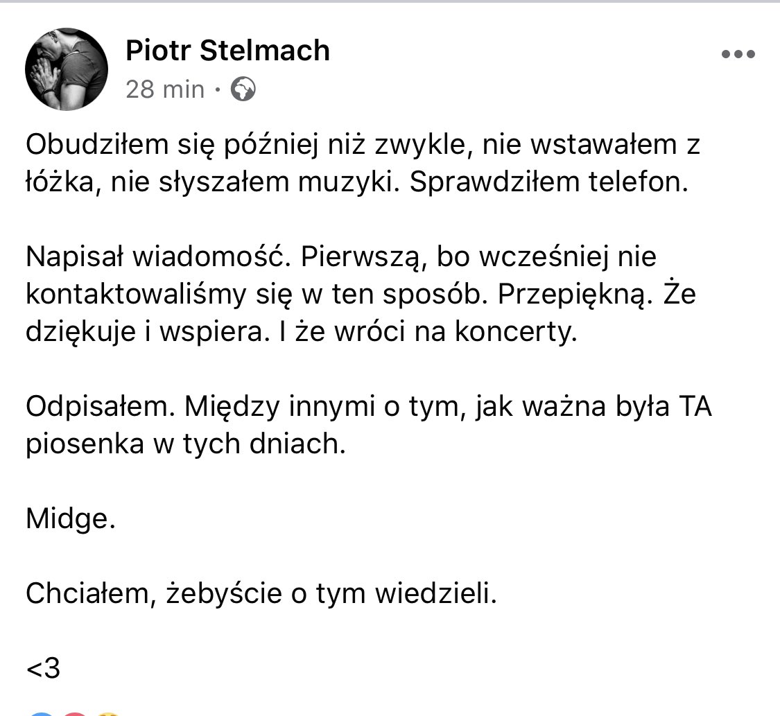 Midge Ure napisał do Piotra Stelmacha.  
Piękny gest, ale też dowód na to, że to co zrobiła ta nikczemna władza z #Trójka dociera daleko poza granice Polski. 
#DancingWithTearsInMyEyes