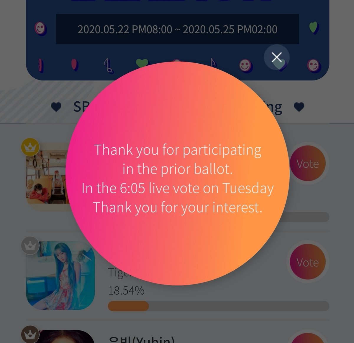 Just a reminder that although the Pre-Voting for The Show has closed, we should still be collecting tickets for the live vote that will take place on Tuesday, May 26 at 6:05 pm KST!! You can collect up to 5 free tickets per hour, I'll attach the thread about The Show voting!