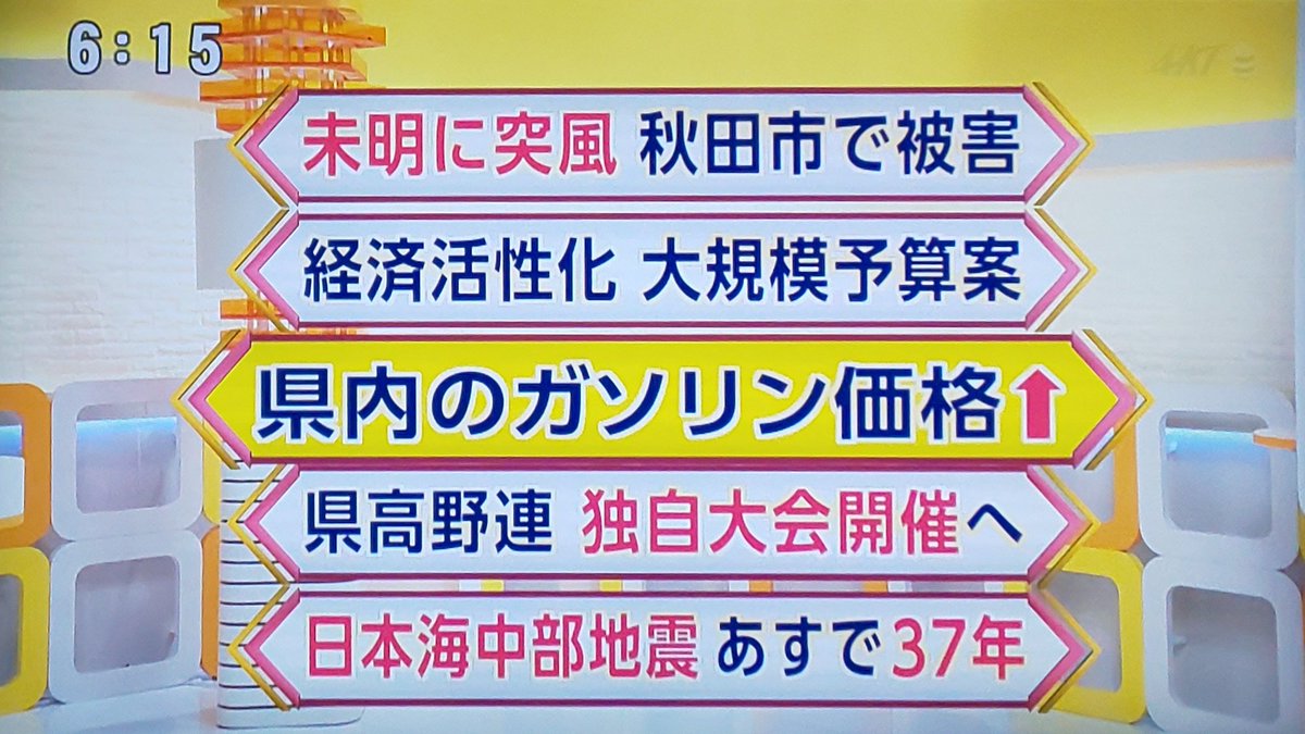 なんアリ525 Sur Twitter 18時15分の秋田の地上波 1枚目 Nhk総合秋田 安定 2枚目 Abs秋田放送 いつも通りの挨拶 3枚目 b秋田朝日放送 テロップ対応 4枚目 Akt秋田テレビ ローカルバーチャルcg自慢