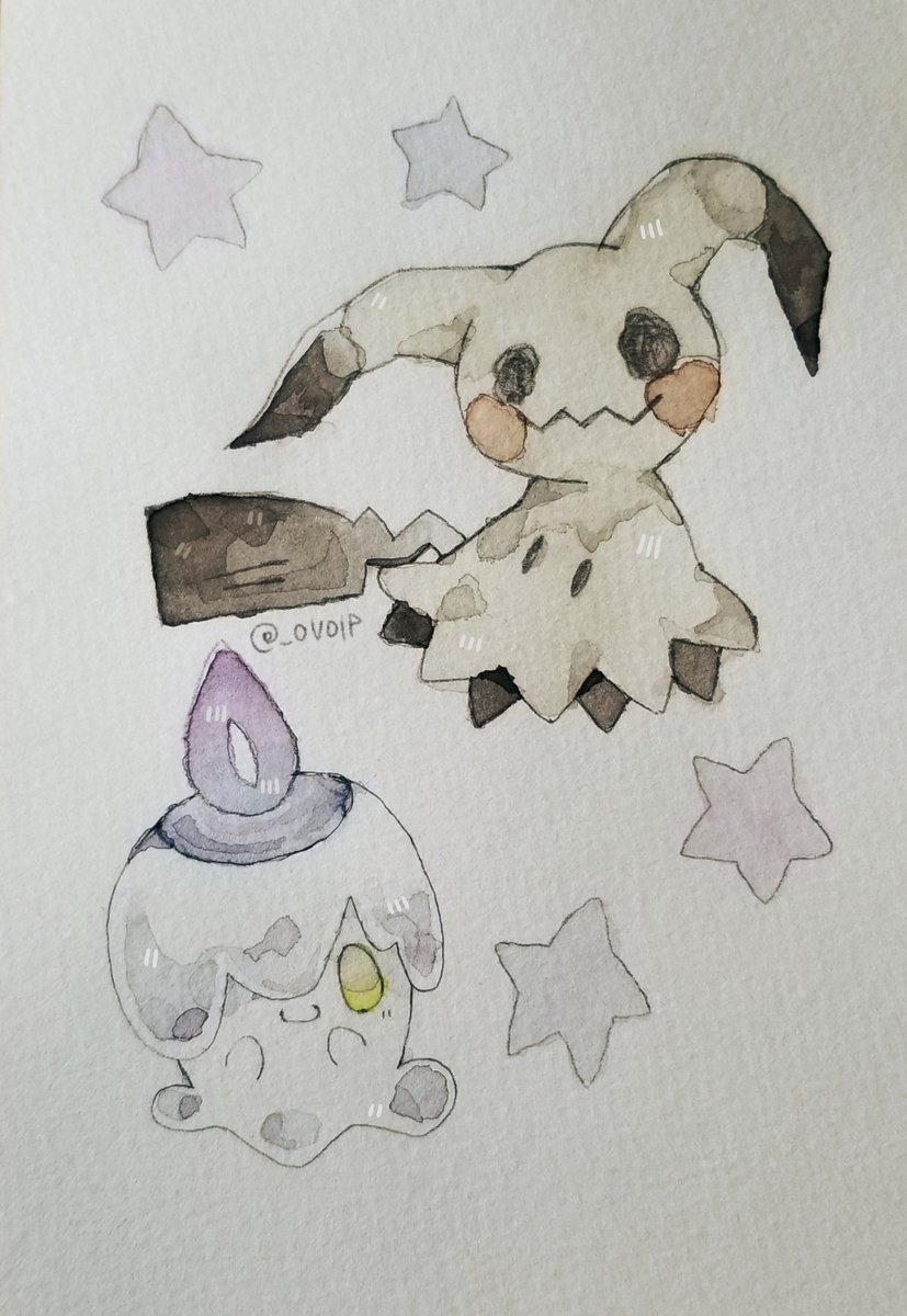 透明水彩 ミミッキュとヒトモシ 白 いません のイラスト 透明水彩 ミミッキュとヒトモシ 白 いません のイラスト