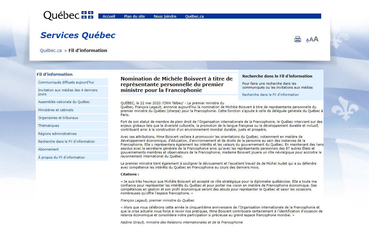 Michele Boisvert Je Suis Fiere De La Confiance Que Me Temoigne Le Premier Ministre Ce Sera Un Honneur Pour Moi De Porter Sa Parole Au Sein De L Espace Francophone Et Michele Boisvert Je Suis Fiere De La Confiance Que Me Temoigne Le Premier Ministre Ce Sera Un Honneur Pour Moi De Porter Sa Parole Au Sein De L Espace Francophone Et