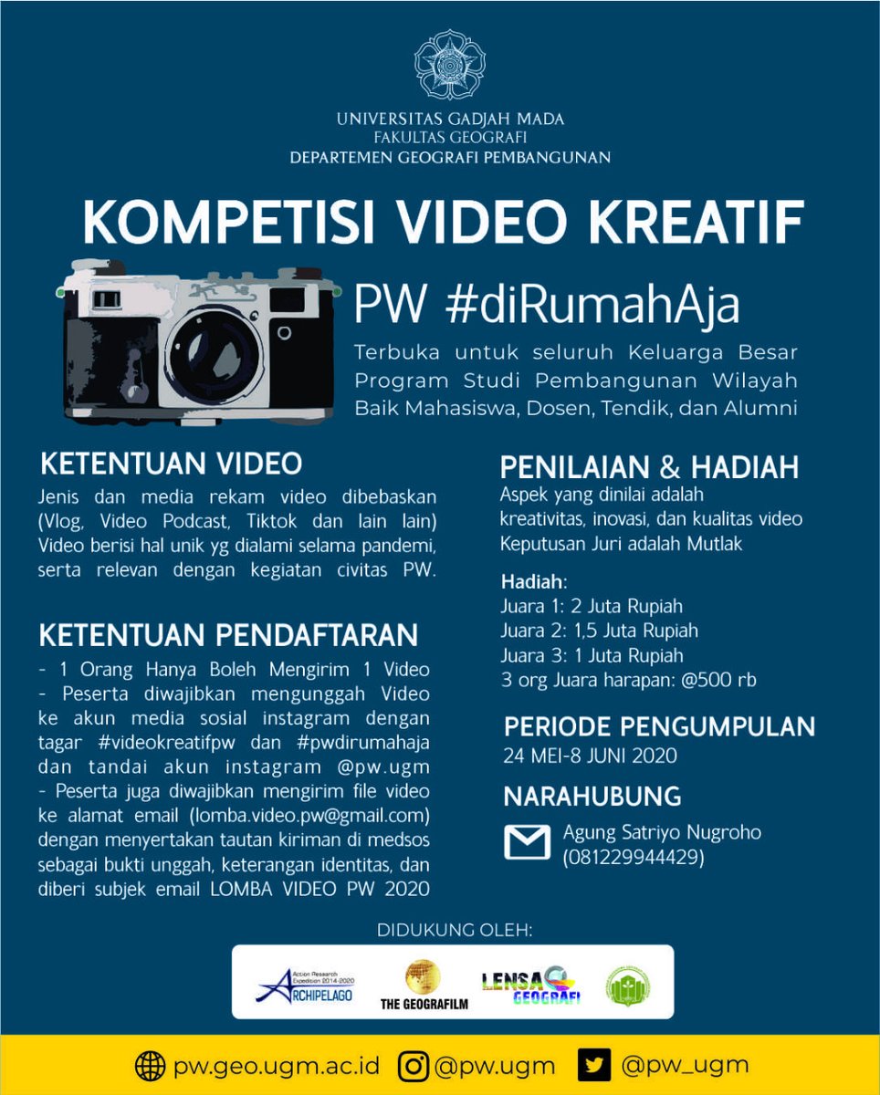 Prodi Pembangunan Wilayah Ugm On Twitter Kompetisi Video Kreatif Pw Keluarga Besar Pw Tetap Kreatif Dirumahaja Videokreatifpw Pwdirumahaja