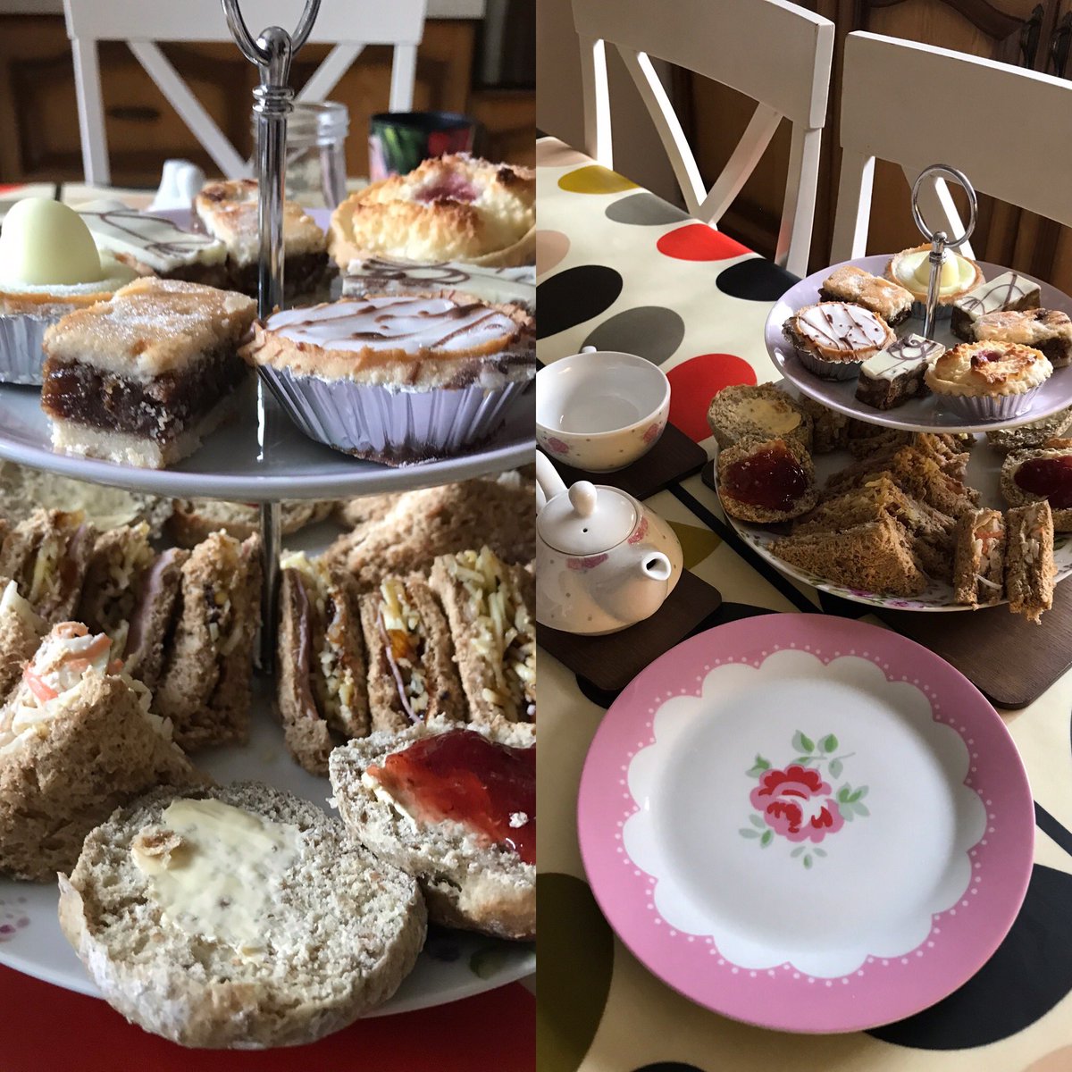 JKRedmono's tweet photo. What a great idea! Unfortunately @GalgormResort had no #galgormathome plans for delivery, so we had to just make our own! #afternoontea #rjkerrs #lockdownlife BBC News - UK turns to delivery cream teas during lockdown https://t.co/K3YUaDrMSK https://t.co/ufHsSl12UH