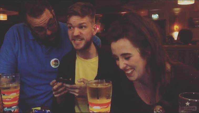 The moment myself,  @holly_ilex and  @paulmulv saw the exit polls for  #repealedThe8th After tireless campaigning, built on the courage and compassion of many before us, 78.8% of Donabate/Portrane trusted women and Repeal the 8th.