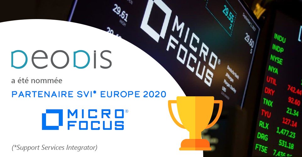 DEODIS_IT's tweet photo. #Congrats 👏 : DEODIS a été nommée
"Partenaire SVI Europe de l'année 🏆" par l'éditeur ESM Micro Focus 🌟.
// #microfocus #tropheeSVI #SVI #supportservicesintegrator #supportservice #ESM #ESN #ITSM #integratorESM #integrateurmicrofocus #TransformITforBusiness #partnership https://t.co/mXttGnrfxX