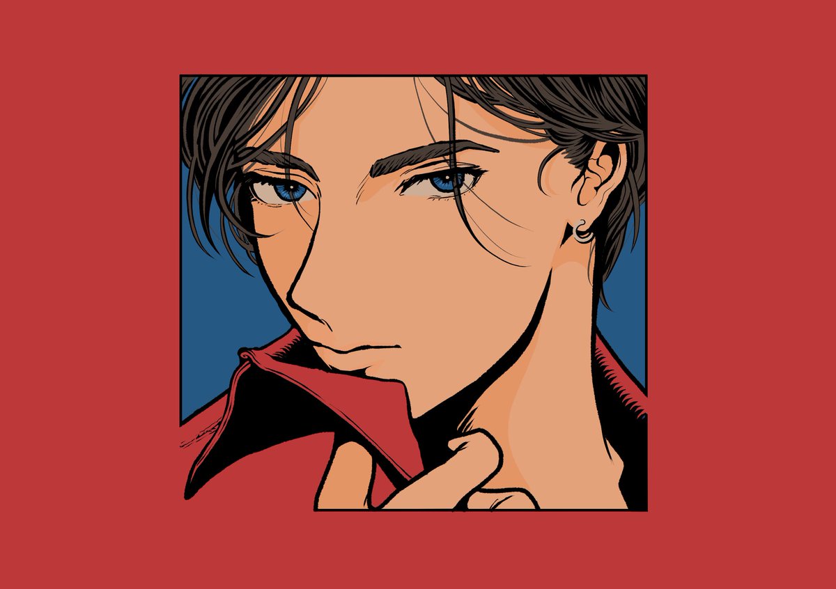 1boy male focus solo blue eyes earrings jewelry black hair  illustration images