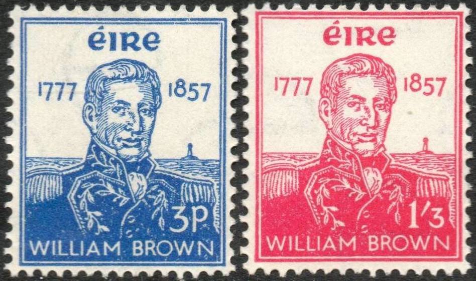 Commemorative stamps showing him were issued in 1957 by the Irish government, and in 1891, 1935 and 1957 by the Argentine government.Since the mid-1980s, a replica of Brown's sword has been worn by Admirals of the Argentine Navy.One such replica is on display in  @NMMIreland.