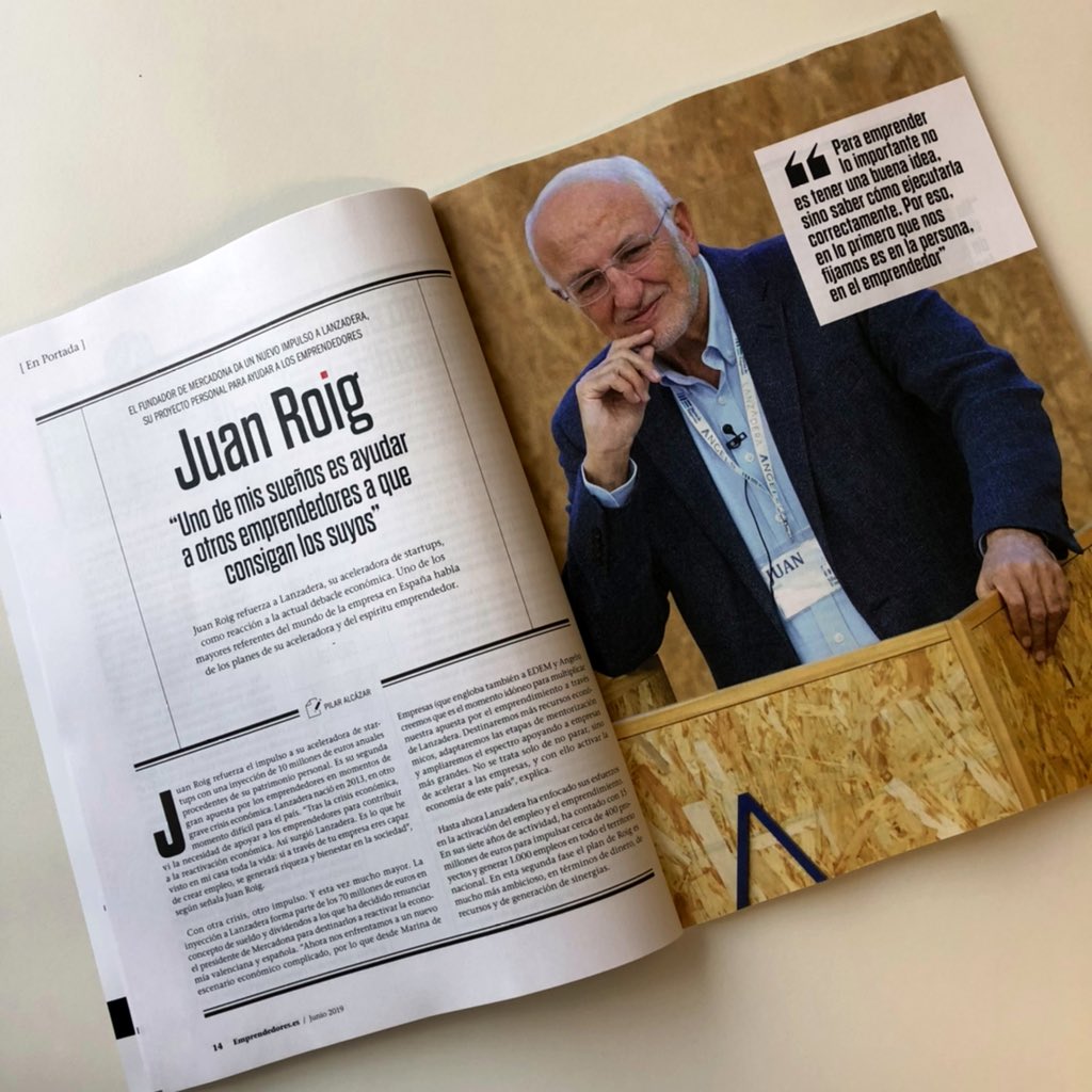 lanzaderaes's tweet photo. ¡Nos hace mucha ilusión este mes ser la portada de la revista @Emprendedores! ❤️ En ella podrás conocer mejor Lanzadera y @marina_empresas, a través de Juan Roig. 🗞 https://t.co/qRp1DKPE2H