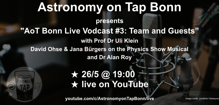 aotbonn's tweet photo. We are back with another #vodcast tomorrow at 7pm! Join us on YouTube for a discussion of galaxies, cutting-edge research and live experiments! #AstroOnTap #PhysikShow
https://t.co/iUOQPlc3xd #ScienceFromHome https://t.co/93ufUIf3ep