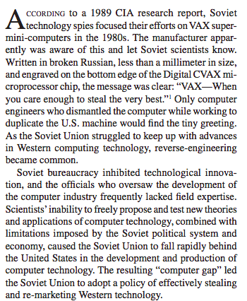 Part of the reason they could not compete was because, as Amy Wilson argues here, the widening "computer gap" reflected problems in the Soviet system writ large. 12/Source:  https://www.tandfonline.com/doi/abs/10.2753/PPC1075-8216560404