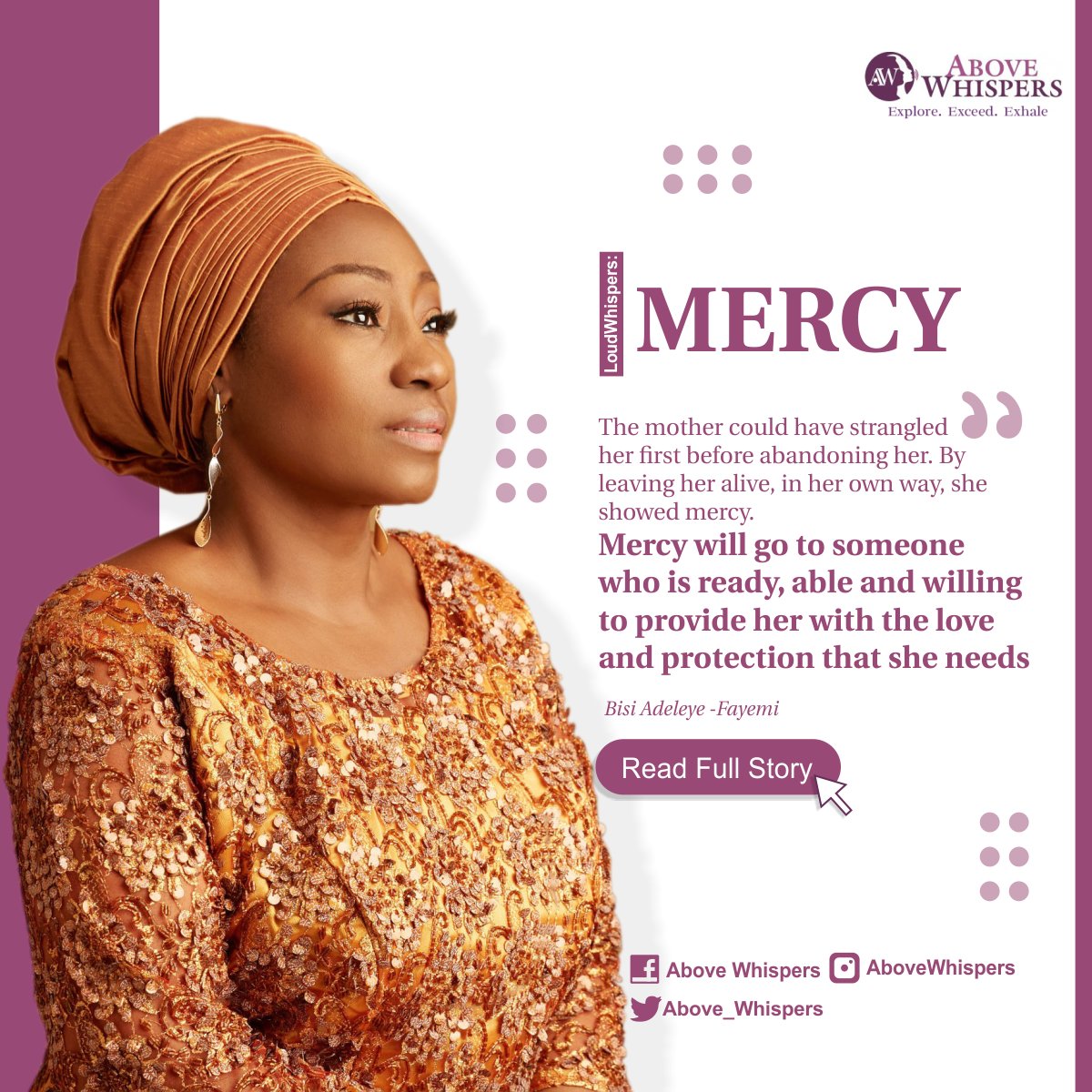Above_Whispers's tweet photo. 'Mercy will go to someone who is ready, able and willing to provide her with the love and protection that she needs.'
Read the full article here : https://t.co/GCJzzaDZ91
#LoudWhispers #AWmedia #MercybyBAF #reshapingthenarrative https://t.co/0Xh7mbNaiY