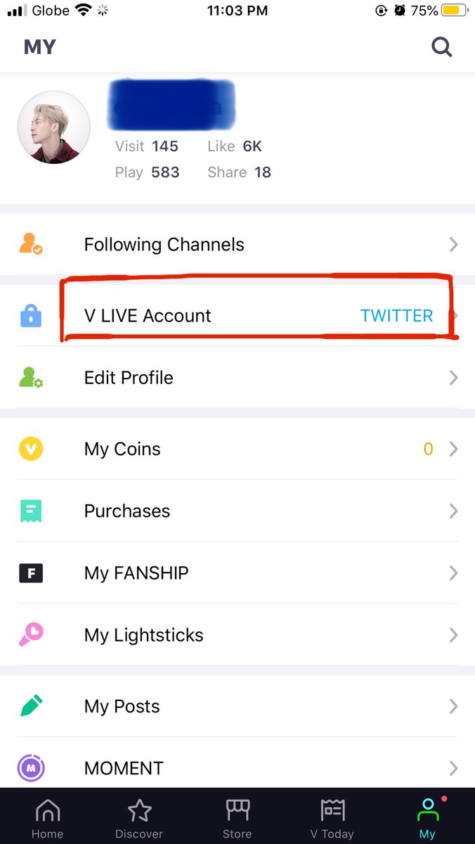 1. Some of us uses our personal accounts/e-mail on VLIVE so you should set-up another password for your VLIVE account.Click the V LIVE Account (follow the red box)