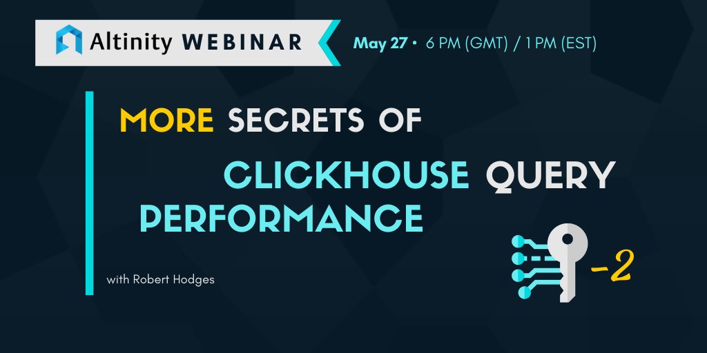 AltinityDB's tweet image. Just a few more days to register for Altinity Webinar on ClickHouse Query Performance hubs.ly/H0qP1yc0 #AltinityWebinar #AltinityDB #ClickHouseDB #MondayMotivation