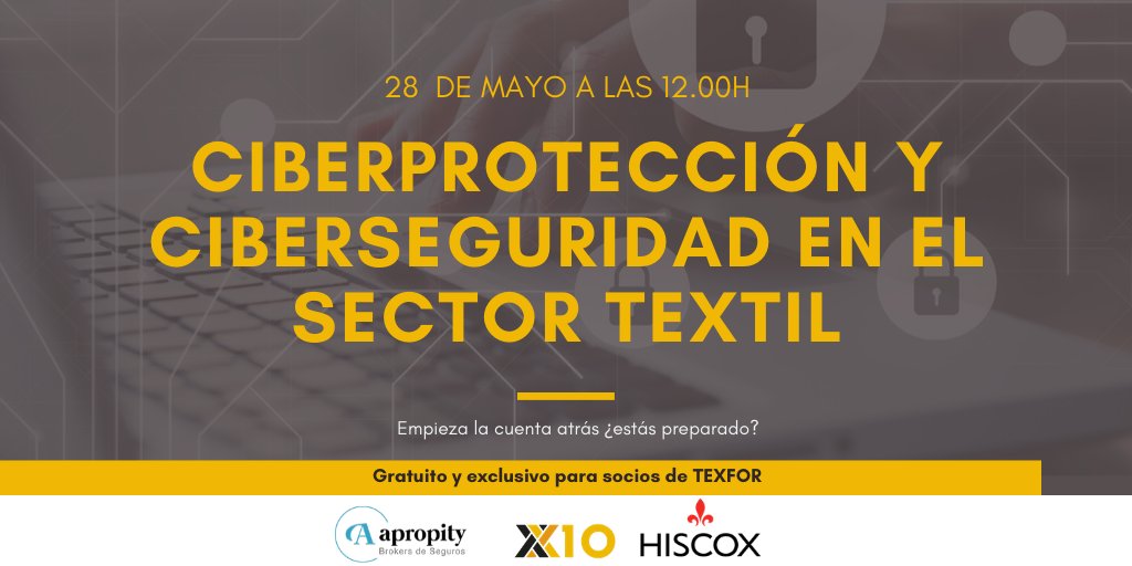 texforspain's tweet photo. 🔎¿Sabías que cualquier empresa puede sufrir ataques cibernéticos y exponerse a importantes perjuicios económicos?

No te pierdas la jornada virtual que tratará los factores clave de Ciberseguridad.

🗓28 de mayo 🕔a las 12h
👉🏼Gratuito y exclusivo para socios de #Texfor https://t.co/M8oaWZWX9B