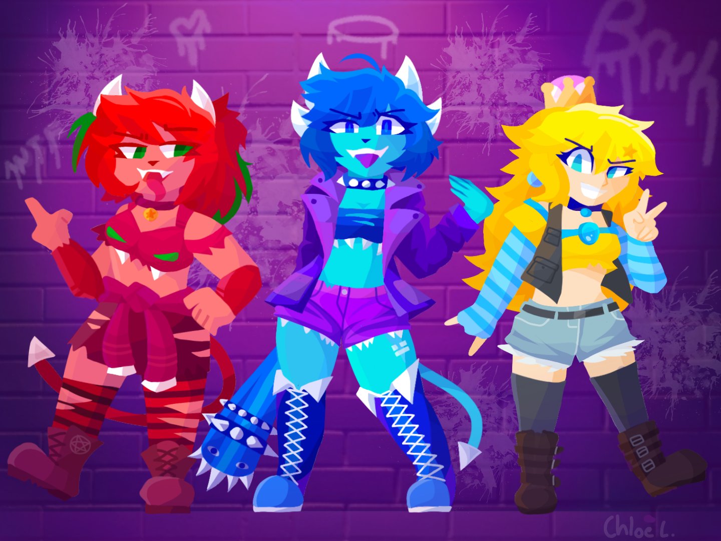 Loaf 🍞 on X: I did it! Le punk versions of the three waifus of GD,  Demoness, Clubette, and Cubette! It was a good 10+ hours, and I found out  just how